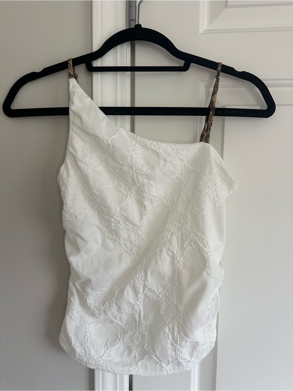 Free People White Asymmetric One-Shoulder Tank with Printed Straps